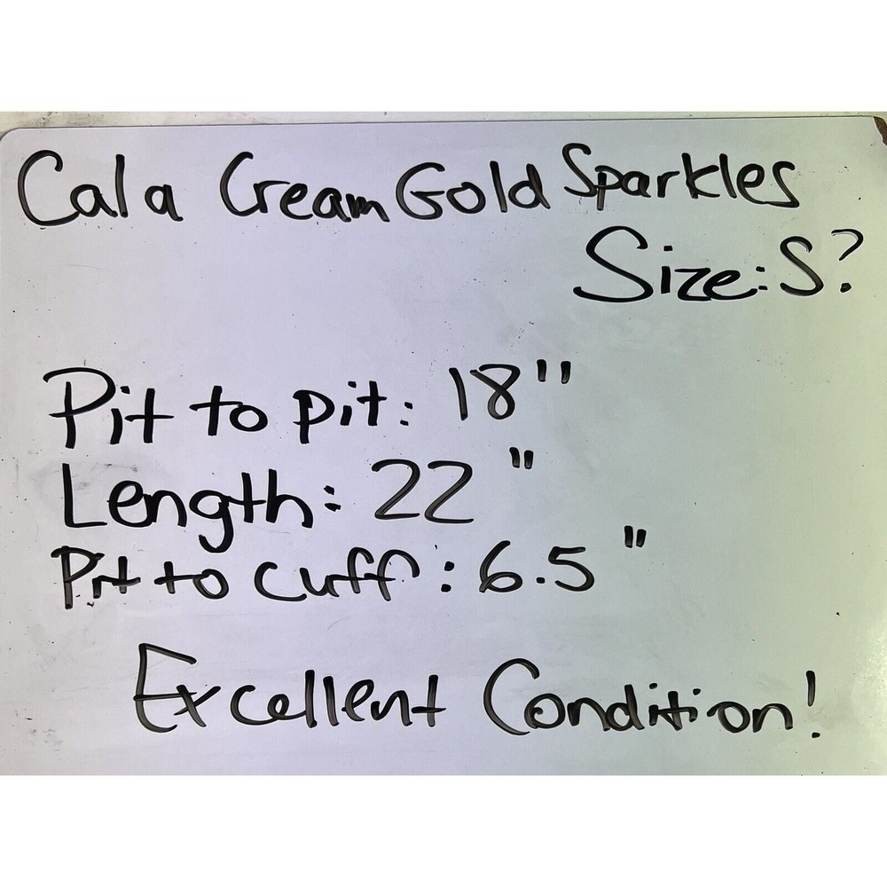 Cala Cream Gold Sparkles 3/4 Sleeve Top Size Small S ? Check Measurements - Picture 7 of 7
